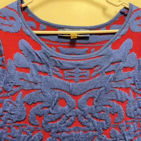 Beautiful! Blue Rain Sz Small Red Long Sleeve Dress w Blue Asian Flare Detailing - Picture 3 of 8